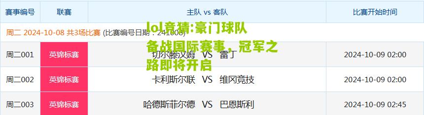 lol竞猜:豪门球队备战国际赛事，冠军之路即将开启